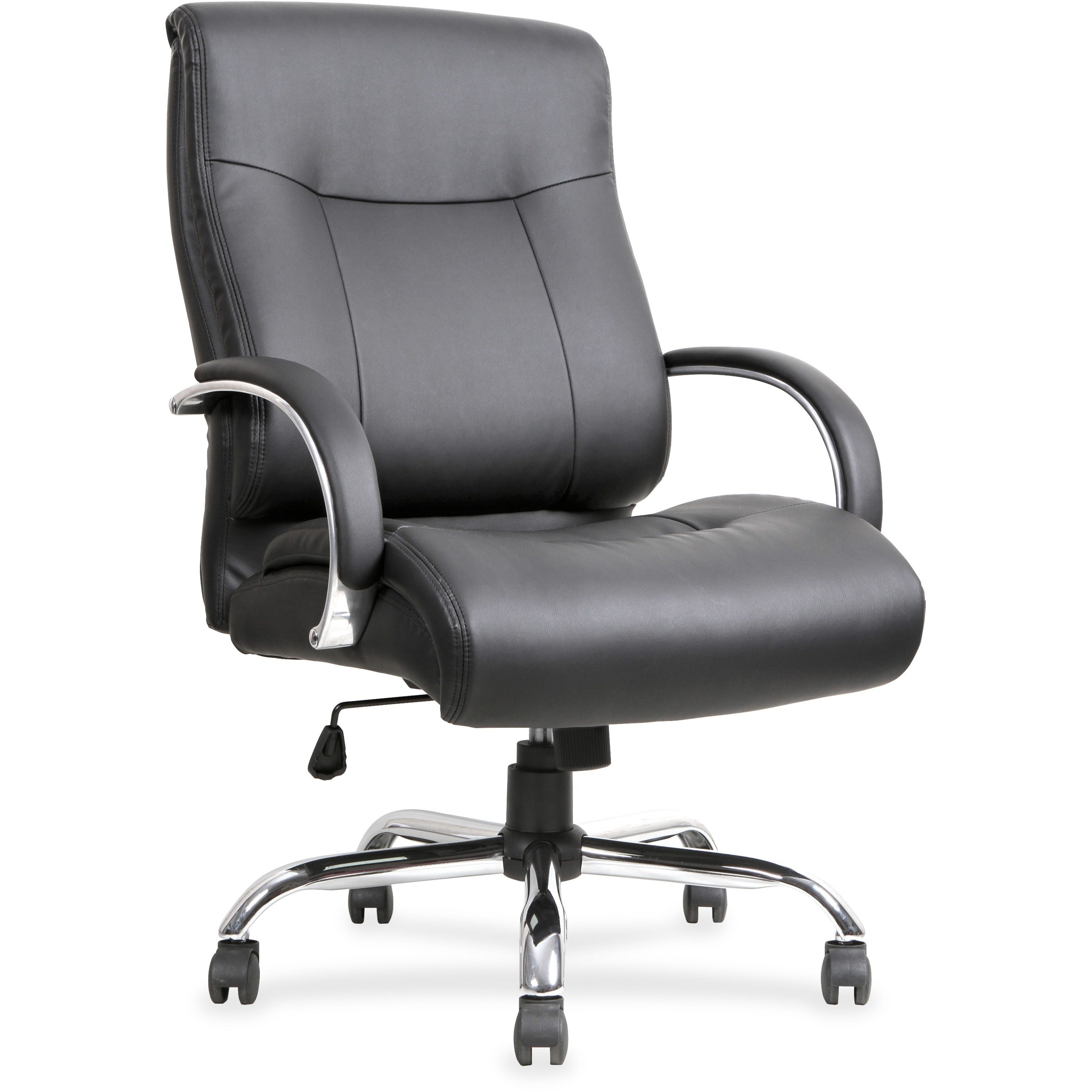 Lorell Deluxe Big & Tall Chair - Black Bonded Leather Seat - Black Bonded Leather Back - 5-star Base - Black - 1 Each - 