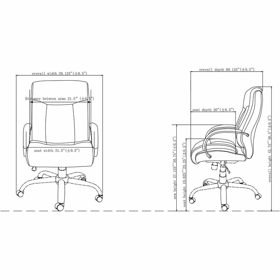 Lorell Deluxe Big & Tall Chair - Black Bonded Leather Seat - Black Bonded Leather Back - 5-star Base - Black - 1 Each