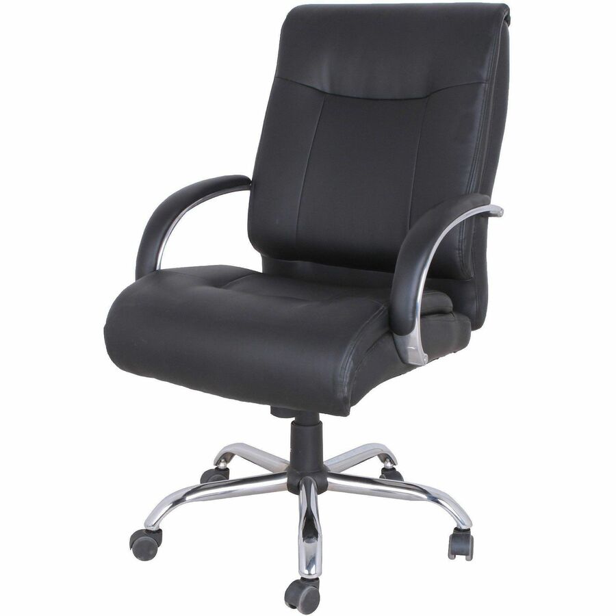 Lorell Deluxe Big & Tall Chair - Black Bonded Leather Seat - Black Bonded Leather Back - 5-star Base - Black - 1 Each