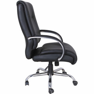 Lorell Deluxe Big & Tall Chair - Black Bonded Leather Seat - Black Bonded Leather Back - 5-star Base - Black - 1 Each
