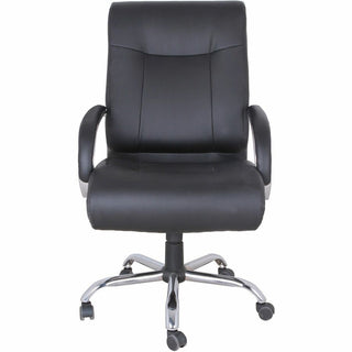 Lorell Deluxe Big & Tall Chair - Black Bonded Leather Seat - Black Bonded Leather Back - 5-star Base - Black - 1 Each