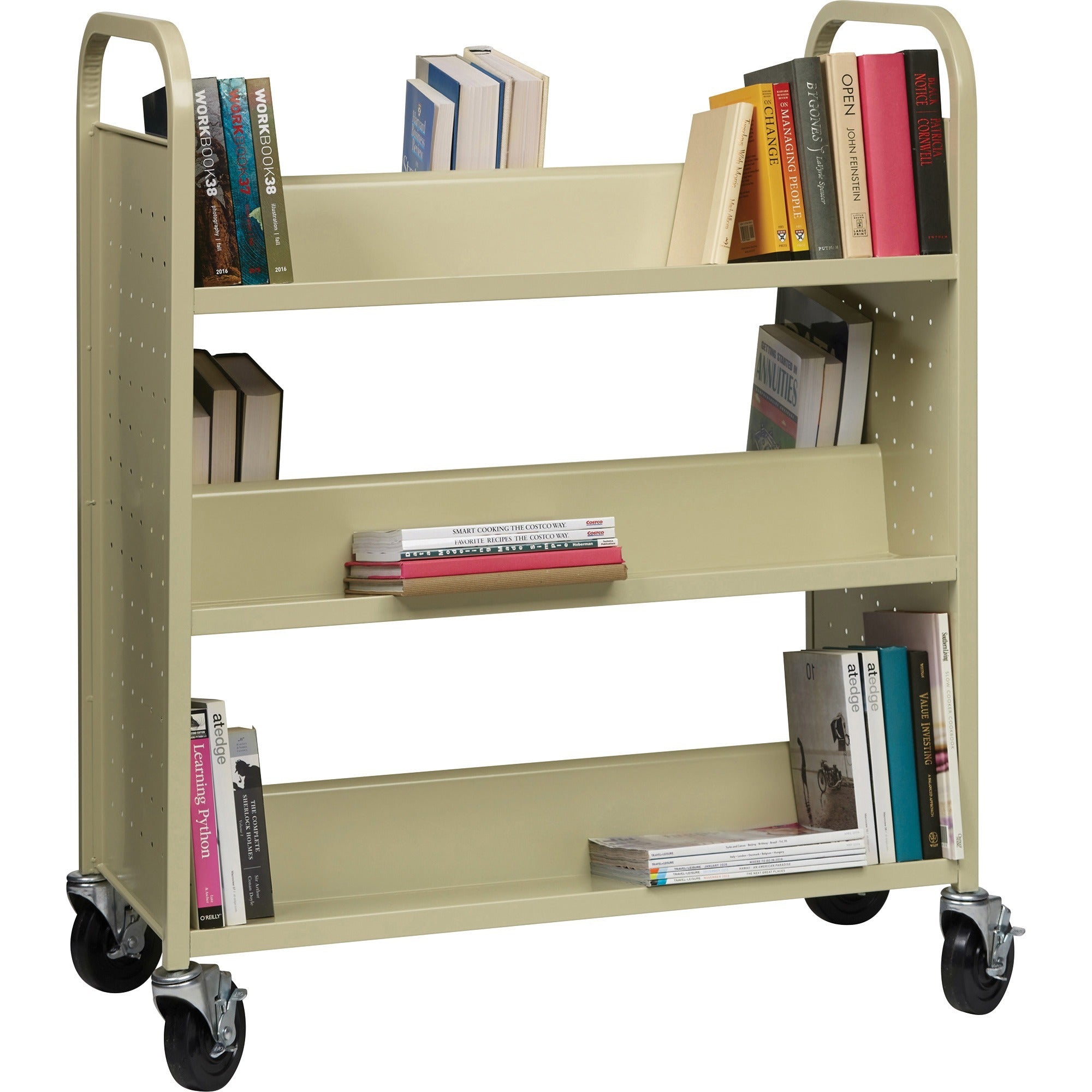 lorell-double-sided-book-cart-6-shelf-200-lb-capacity-5-caster-size-steel-x-36-width-x-19-depth-x-46-height-putty-1-each_llr49202 - 1