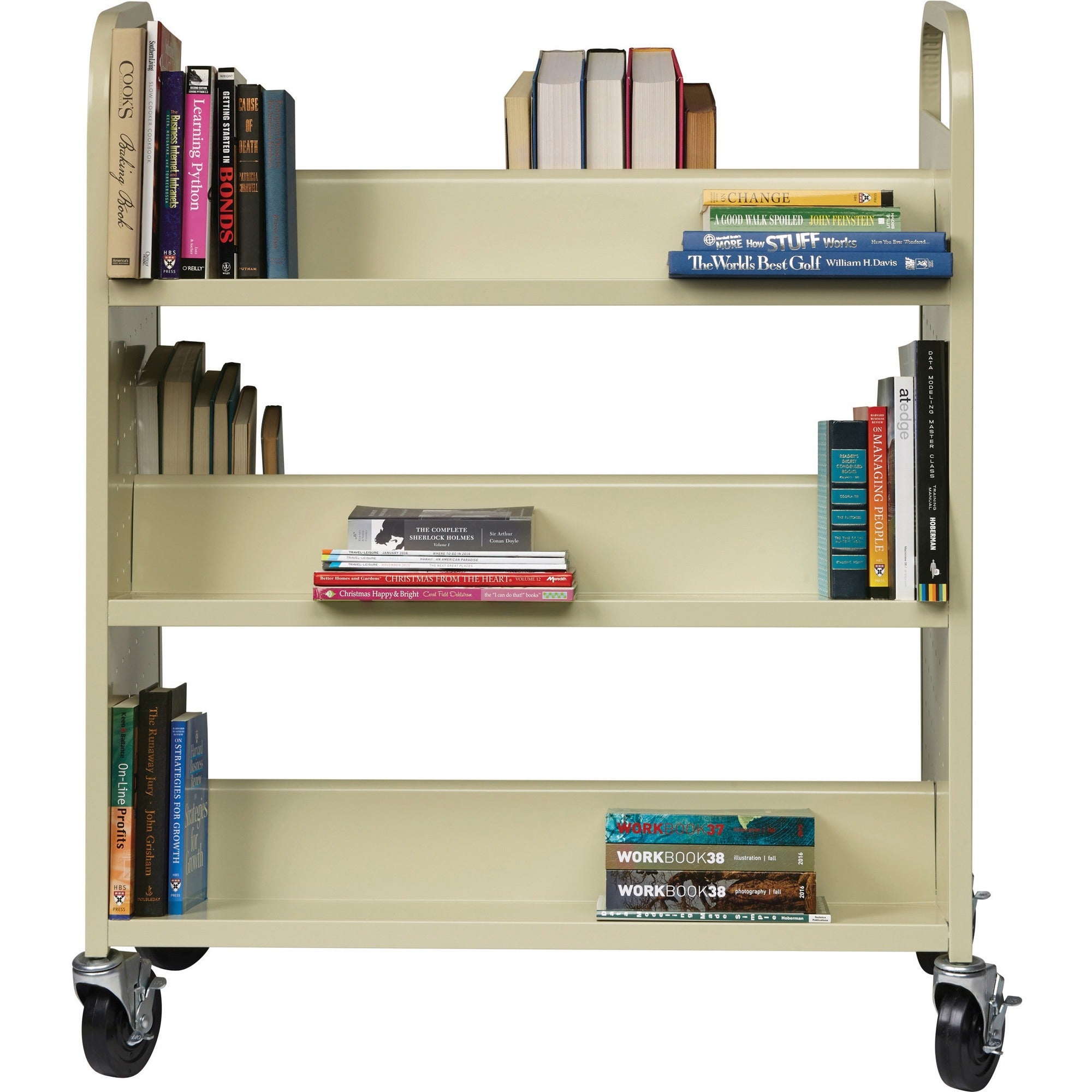 lorell-double-sided-book-cart-6-shelf-200-lb-capacity-5-caster-size-steel-x-36-width-x-19-depth-x-46-height-putty-1-each_llr49202 - 2