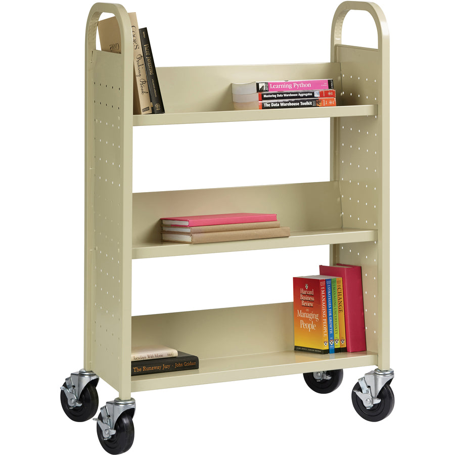 lorell-single-sided-book-cart-3-shelf-200-lb-capacity-5-caster-size-steel-x-39-width-x-14-depth-x-46-height-putty-1-each_llr49204 - 5