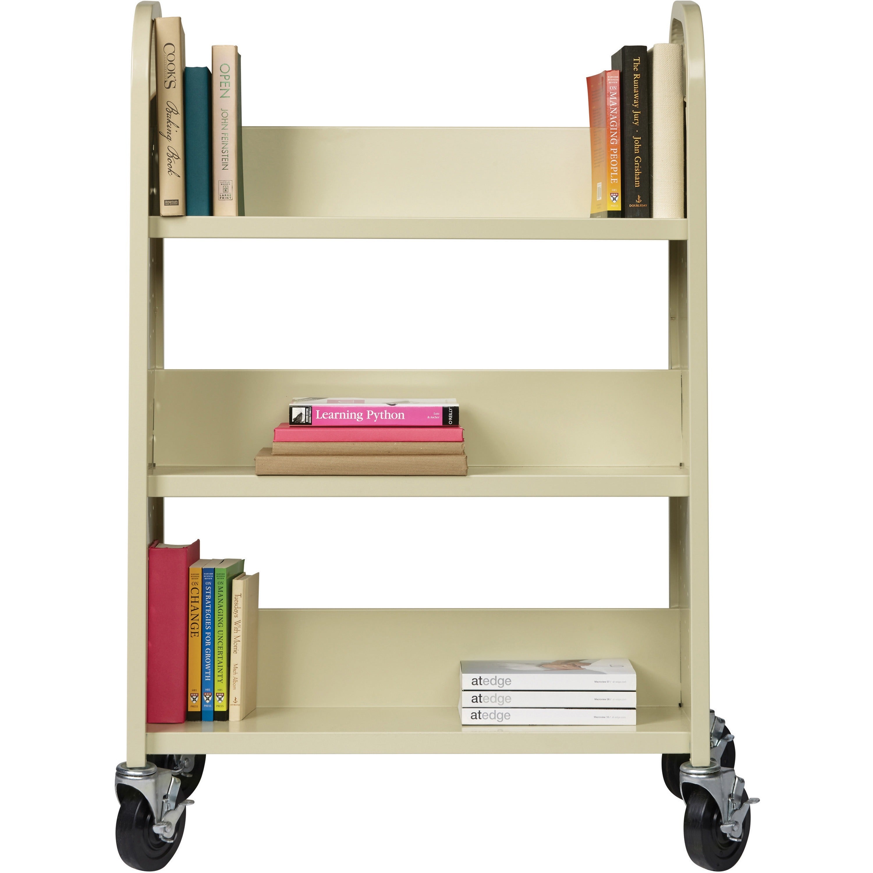 lorell-single-sided-book-cart-3-shelf-200-lb-capacity-5-caster-size-steel-x-39-width-x-14-depth-x-46-height-putty-1-each_llr49204 - 2