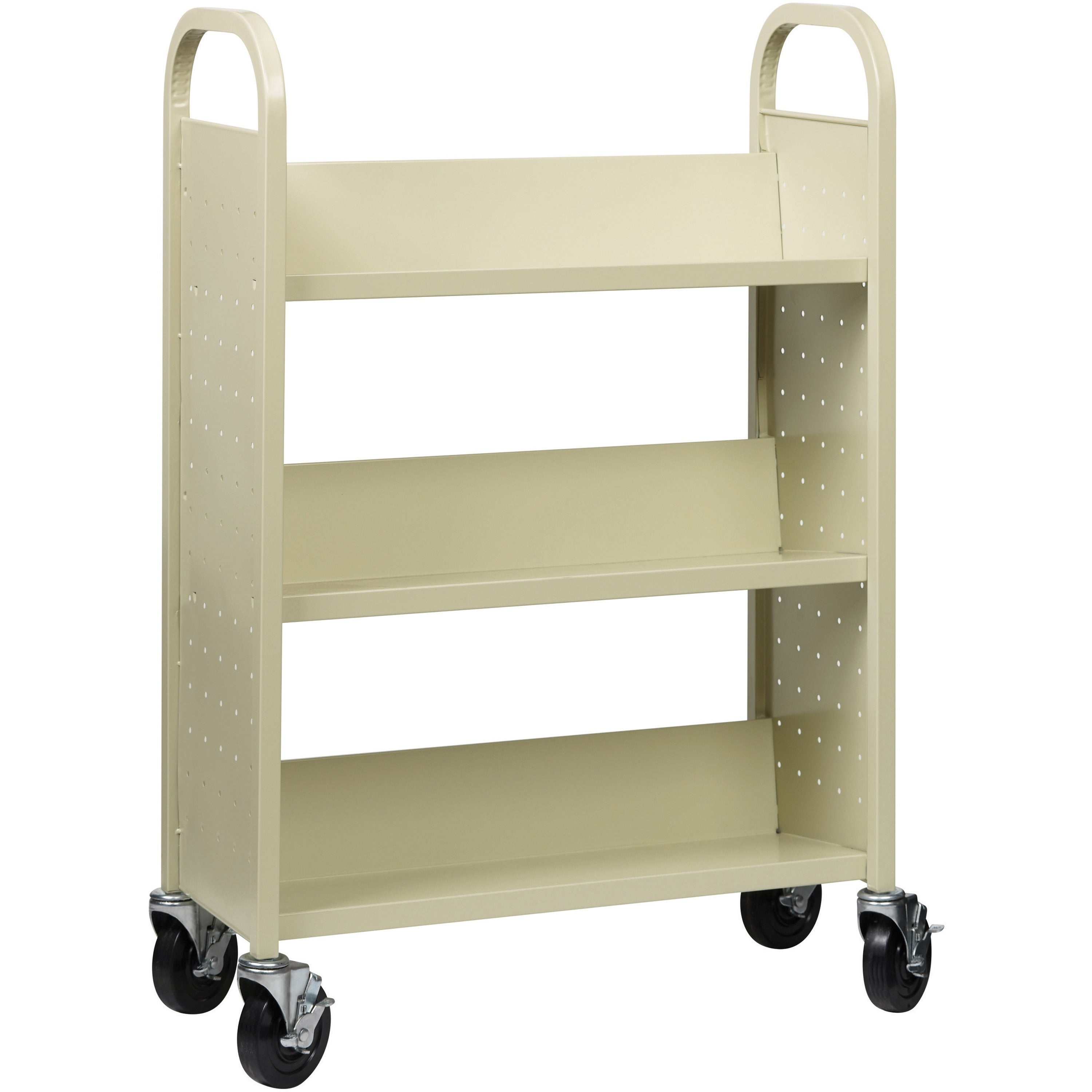 lorell-single-sided-book-cart-3-shelf-200-lb-capacity-5-caster-size-steel-x-39-width-x-14-depth-x-46-height-putty-1-each_llr49204 - 4