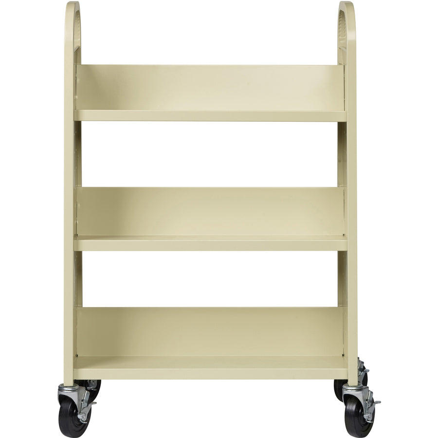 lorell-single-sided-book-cart-3-shelf-200-lb-capacity-5-caster-size-steel-x-39-width-x-14-depth-x-46-height-putty-1-each_llr49204 - 7