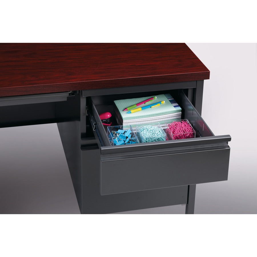Lorell Fortress Series 66" Right-Pedestal Desk - For - Table TopRectangle Top x 66" Table Top Width x 30" Table Top Depth x 1.12" Table Top Thickness - 29.50" Height - Assembly Required - Laminated, Mahogany - Steel - 1 Each