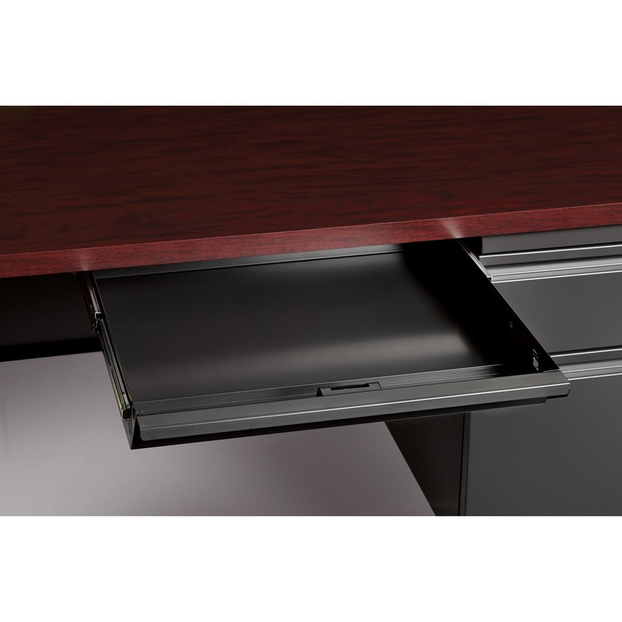 Lorell Fortress Series 66" Right-Pedestal Desk - For - Table TopRectangle Top x 66" Table Top Width x 30" Table Top Depth x 1.12" Table Top Thickness - 29.50" Height - Assembly Required - Laminated, Mahogany - Steel - 1 Each