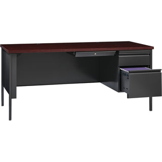 Lorell Fortress Series 66" Right-Pedestal Desk - For - Table TopRectangle Top x 66" Table Top Width x 30" Table Top Depth x 1.12" Table Top Thickness - 29.50" Height - Assembly Required - Laminated, Mahogany - Steel - 1 Each