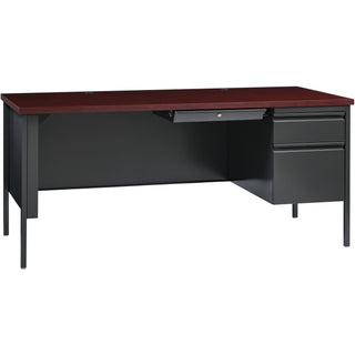Lorell Fortress Series 66" Right-Pedestal Desk - For - Table TopRectangle Top x 66" Table Top Width x 30" Table Top Depth x 1.12" Table Top Thickness - 29.50" Height - Assembly Required - Laminated, Mahogany - Steel - 1 Each