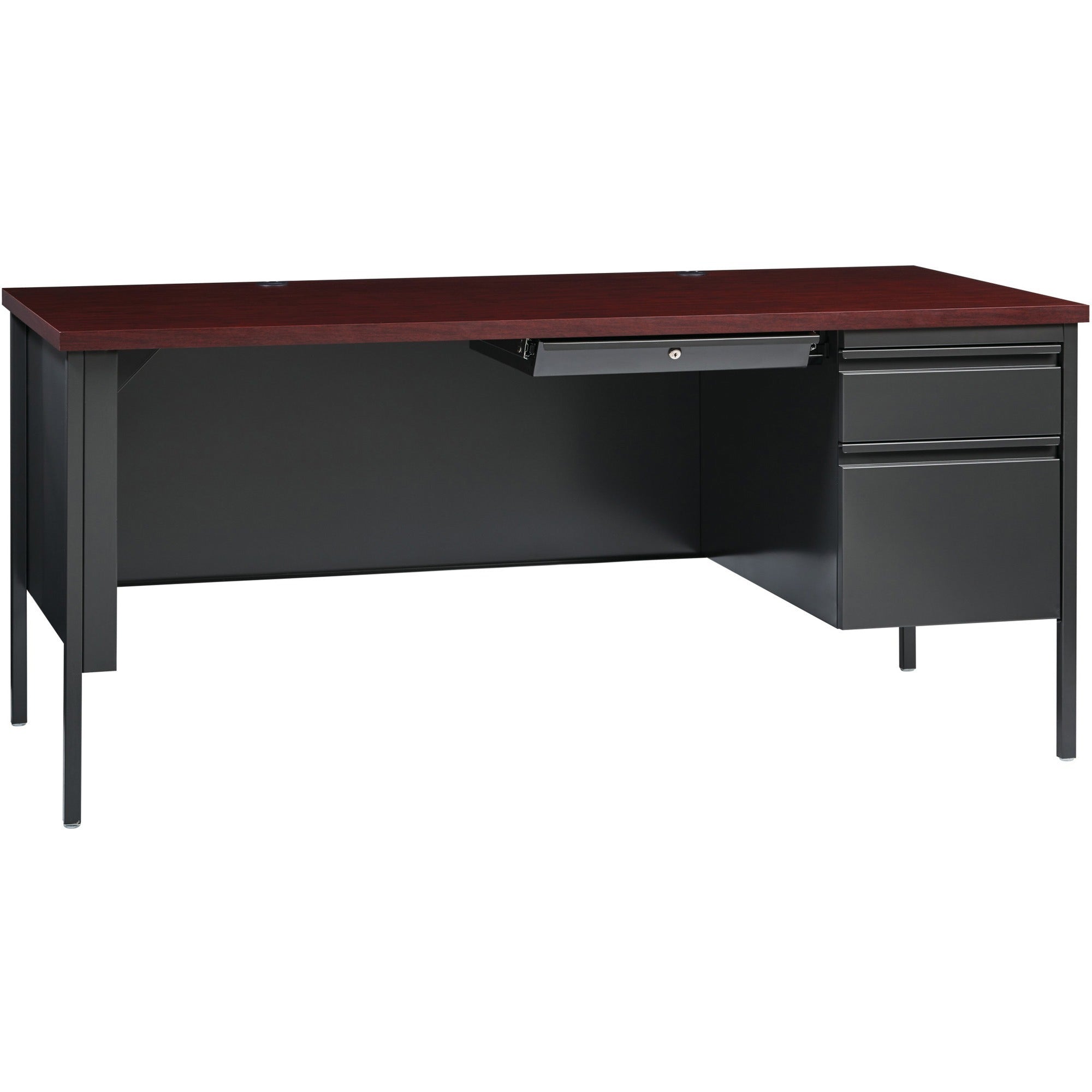 Lorell Fortress Series 66" Right-Pedestal Desk - For - Table TopRectangle Top x 66" Table Top Width x 30" Table Top Depth x 1.12" Table Top Thickness - 29.50" Height - Assembly Required - Laminated, Mahogany - Steel - 1 Each