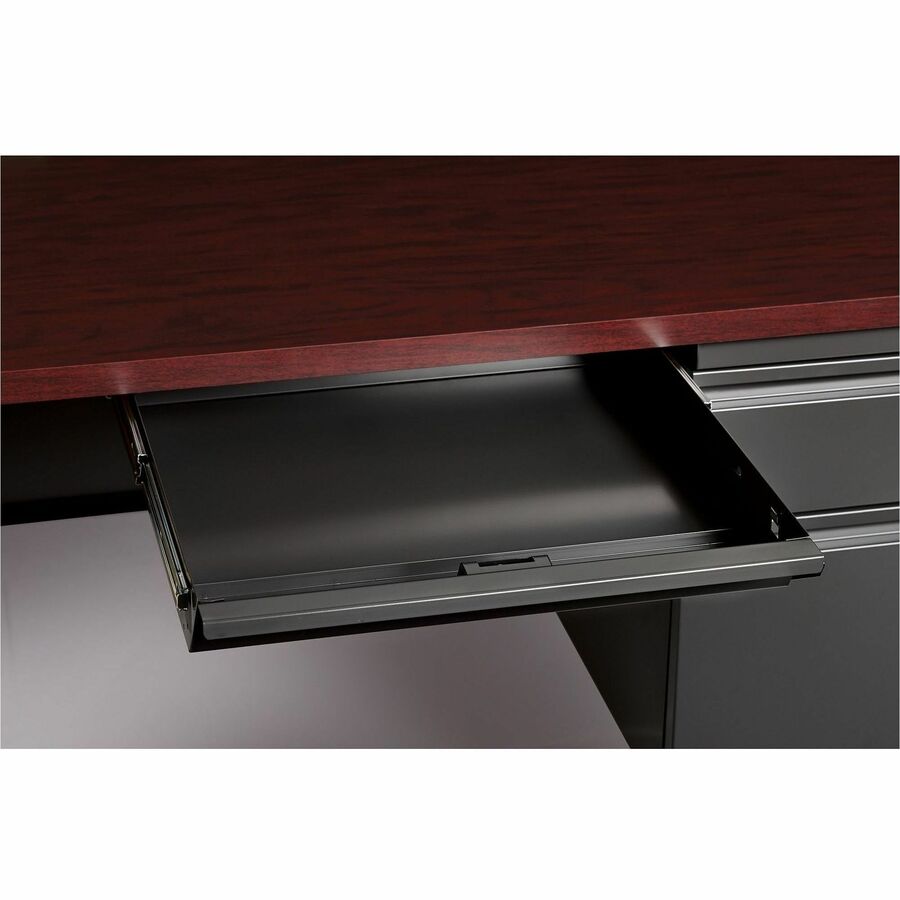 Lorell Fortress Series 66" Right-Pedestal Desk - For - Table TopRectangle Top x 66" Table Top Width x 30" Table Top Depth x 1.12" Table Top Thickness - 29.50" Height - Assembly Required - Laminated, Mahogany - Steel - 1 Each