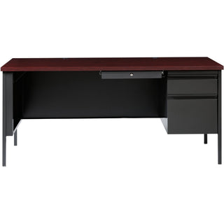 Lorell Fortress Series 66" Right-Pedestal Desk - For - Table TopRectangle Top x 66" Table Top Width x 30" Table Top Depth x 1.12" Table Top Thickness - 29.50" Height - Assembly Required - Laminated, Mahogany - Steel - 1 Each