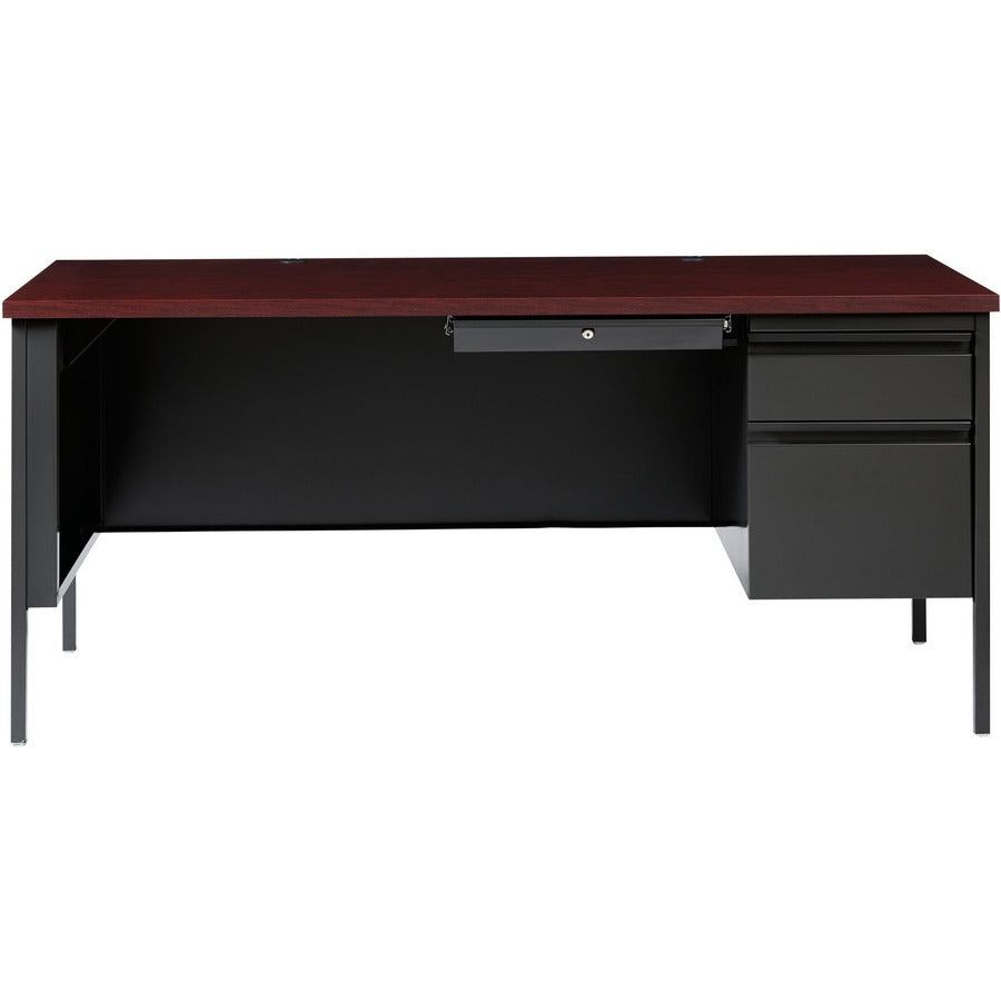 Lorell Fortress Series 66" Right-Pedestal Desk - For - Table TopRectangle Top x 66" Table Top Width x 30" Table Top Depth x 1.12" Table Top Thickness - 29.50" Height - Assembly Required - Laminated, Mahogany - Steel - 1 Each