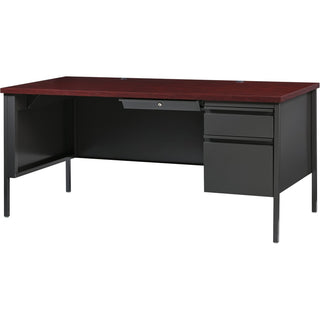 Lorell Fortress Series 66" Right-Pedestal Desk - For - Table TopRectangle Top x 66" Table Top Width x 30" Table Top Depth x 1.12" Table Top Thickness - 29.50" Height - Assembly Required - Laminated, Mahogany - Steel - 1 Each