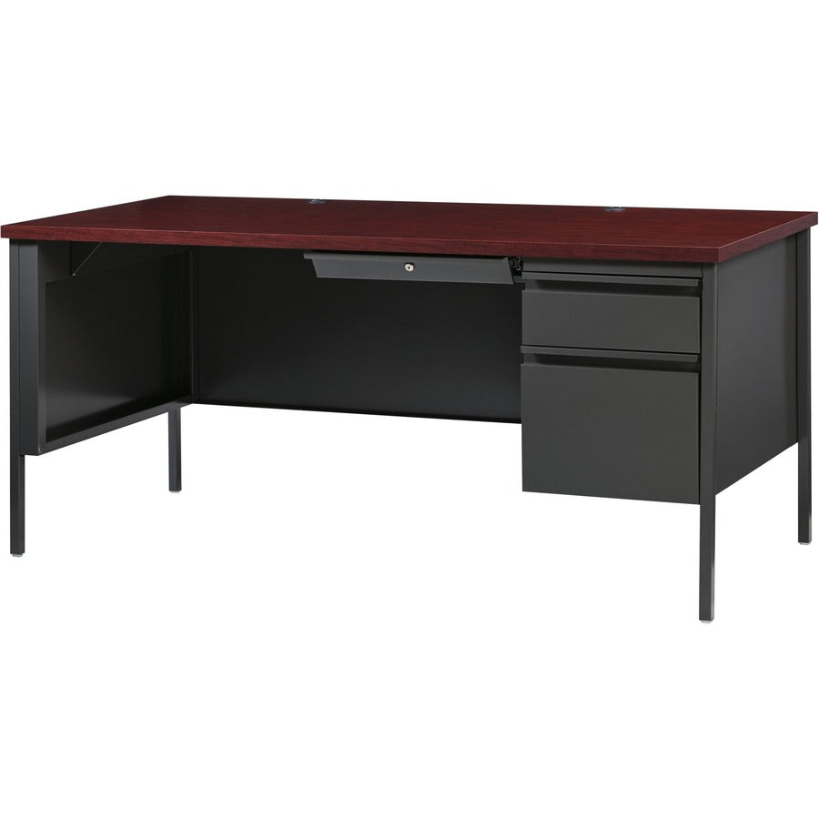 Lorell Fortress Series 66" Right-Pedestal Desk - For - Table TopRectangle Top x 66" Table Top Width x 30" Table Top Depth x 1.12" Table Top Thickness - 29.50" Height - Assembly Required - Laminated, Mahogany - Steel - 1 Each