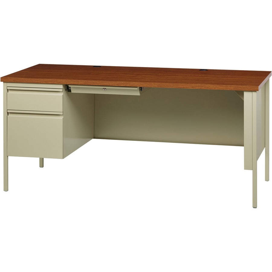 Lorell Fortress Series Left-Pedestal Desk - For - Table TopRectangle Top x 66" Table Top Width x 30" Table Top Depth x 1.12" Table Top Thickness - 29.50" Height - Assembly Required - Oak, Oak Laminate, Putty - Steel - 1 Each