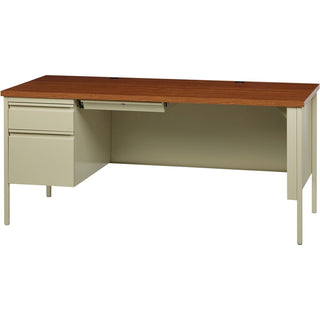Lorell Fortress Series Left-Pedestal Desk - For - Table TopRectangle Top x 66" Table Top Width x 30" Table Top Depth x 1.12" Table Top Thickness - 29.50" Height - Assembly Required - Oak, Oak Laminate, Putty - Steel - 1 Each
