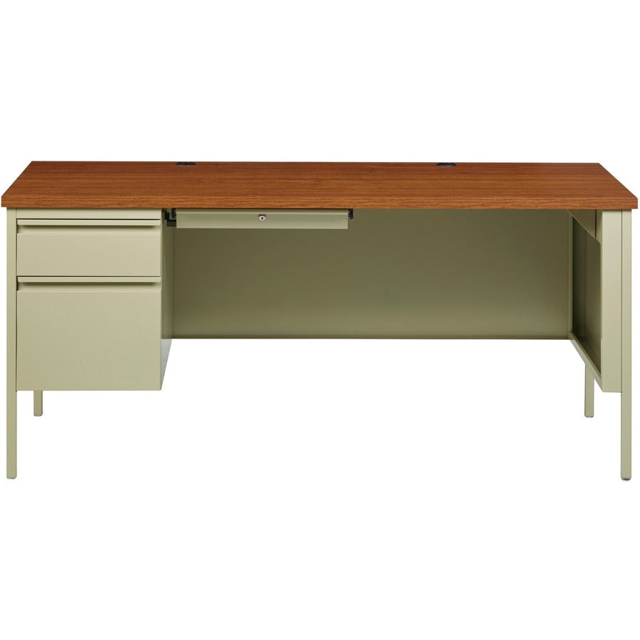 Lorell Fortress Series Left-Pedestal Desk - For - Table TopRectangle Top x 66" Table Top Width x 30" Table Top Depth x 1.12" Table Top Thickness - 29.50" Height - Assembly Required - Oak, Oak Laminate, Putty - Steel - 1 Each