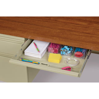 Lorell Fortress Series Left-Pedestal Desk - For - Table TopRectangle Top x 66" Table Top Width x 30" Table Top Depth x 1.12" Table Top Thickness - 29.50" Height - Assembly Required - Oak, Oak Laminate, Putty - Steel - 1 Each