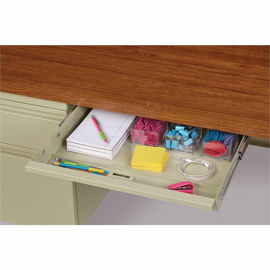 Lorell Fortress Series Left-Pedestal Desk - For - Table TopRectangle Top x 66" Table Top Width x 30" Table Top Depth x 1.12" Table Top Thickness - 29.50" Height - Assembly Required - Oak, Oak Laminate, Putty - Steel - 1 Each