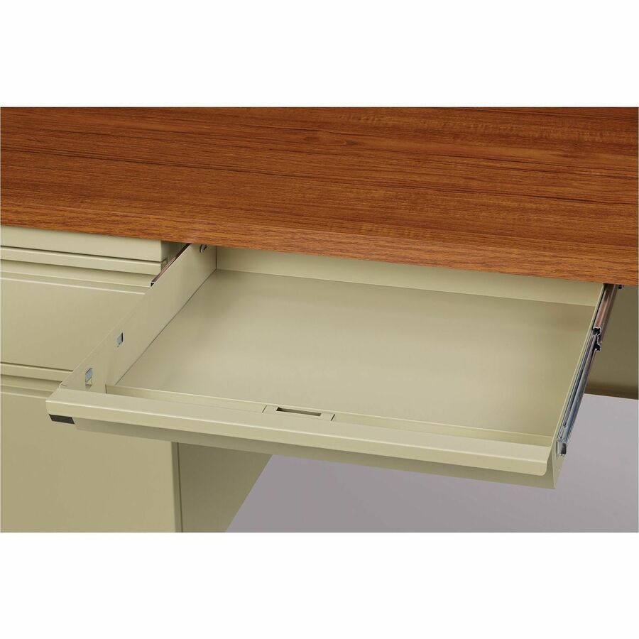 Lorell Fortress Series Left-Pedestal Desk - For - Table TopRectangle Top x 66" Table Top Width x 30" Table Top Depth x 1.12" Table Top Thickness - 29.50" Height - Assembly Required - Oak, Oak Laminate, Putty - Steel - 1 Each