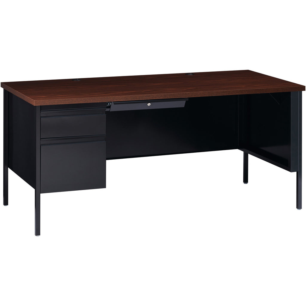 Lorell Fortress Series Left-Pedestal Desk - For - Table TopRectangle Top x 66" Table Top Width x 30" Table Top Depth x 1.12" Table Top Thickness - 29.50" Height - Assembly Required - Black Walnut, Laminated, Walnut - Steel - 1 Each