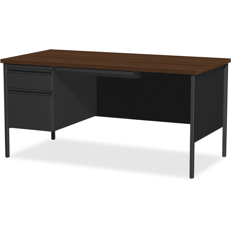 Lorell Fortress Series Left-Pedestal Desk - For - Table TopRectangle Top x 66" Table Top Width x 30" Table Top Depth x 1.12" Table Top Thickness - 29.50" Height - Assembly Required - Black Walnut, Laminated, Walnut - Steel - 1 Each