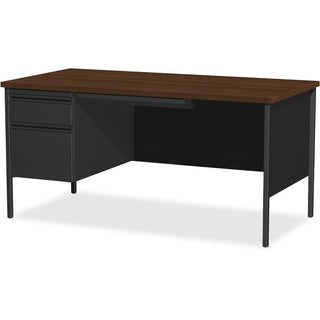 Lorell Fortress Series Left-Pedestal Desk - For - Table TopRectangle Top x 66" Table Top Width x 30" Table Top Depth x 1.12" Table Top Thickness - 29.50" Height - Assembly Required - Black Walnut, Laminated, Walnut - Steel - 1 Each