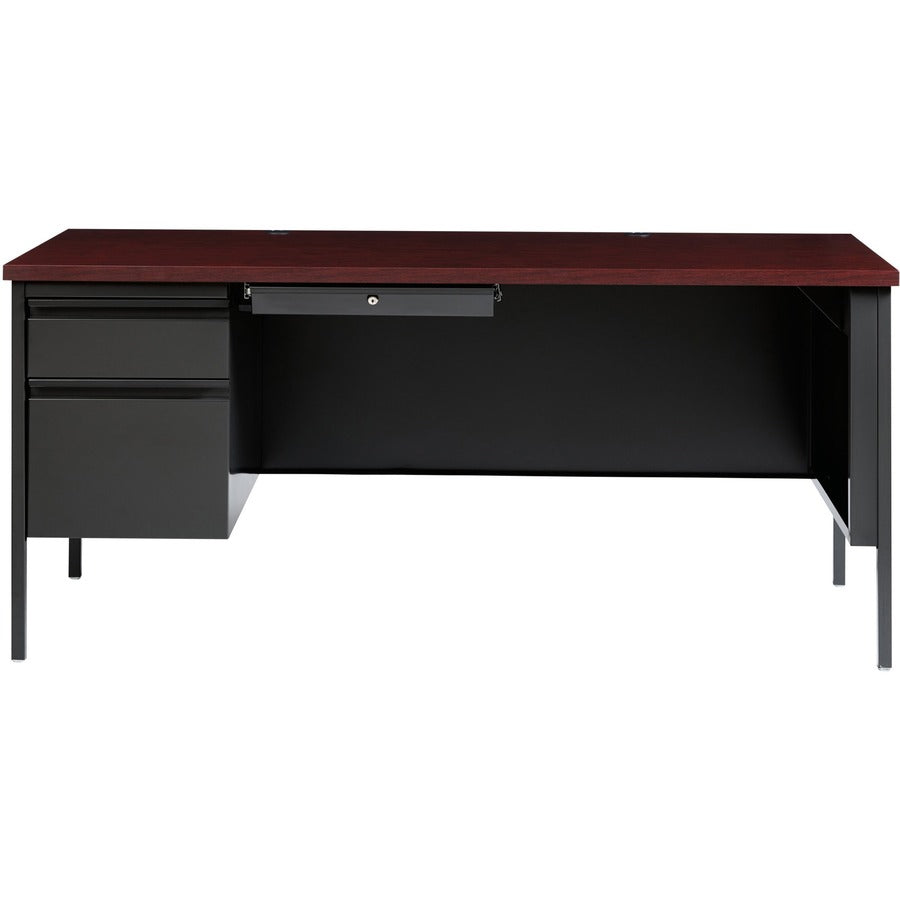 Lorell Fortress Series Left-Pedestal Desk - For - Table TopRectangle Top x 66" Table Top Width x 30" Table Top Depth x 1.12" Table Top Thickness - 29.50" Height - Assembly Required - Laminated, Mahogany - Steel - 1 Each
