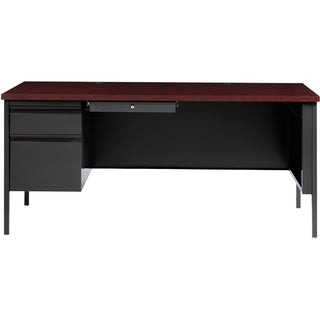 Lorell Fortress Series Left-Pedestal Desk - For - Table TopRectangle Top x 66" Table Top Width x 30" Table Top Depth x 1.12" Table Top Thickness - 29.50" Height - Assembly Required - Laminated, Mahogany - Steel - 1 Each