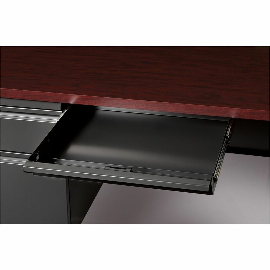 Lorell Fortress Series Left-Pedestal Desk - For - Table TopRectangle Top x 66" Table Top Width x 30" Table Top Depth x 1.12" Table Top Thickness - 29.50" Height - Assembly Required - Laminated, Mahogany - Steel - 1 Each