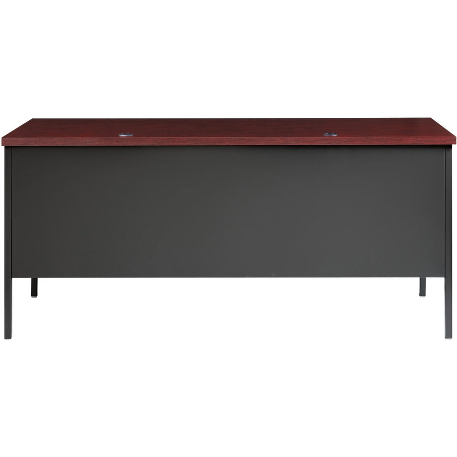Lorell Fortress Series Left-Pedestal Desk - For - Table TopRectangle Top x 66" Table Top Width x 30" Table Top Depth x 1.12" Table Top Thickness - 29.50" Height - Assembly Required - Laminated, Mahogany - Steel - 1 Each