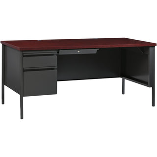 Lorell Fortress Series Left-Pedestal Desk - For - Table TopRectangle Top x 66" Table Top Width x 30" Table Top Depth x 1.12" Table Top Thickness - 29.50" Height - Assembly Required - Laminated, Mahogany - Steel - 1 Each