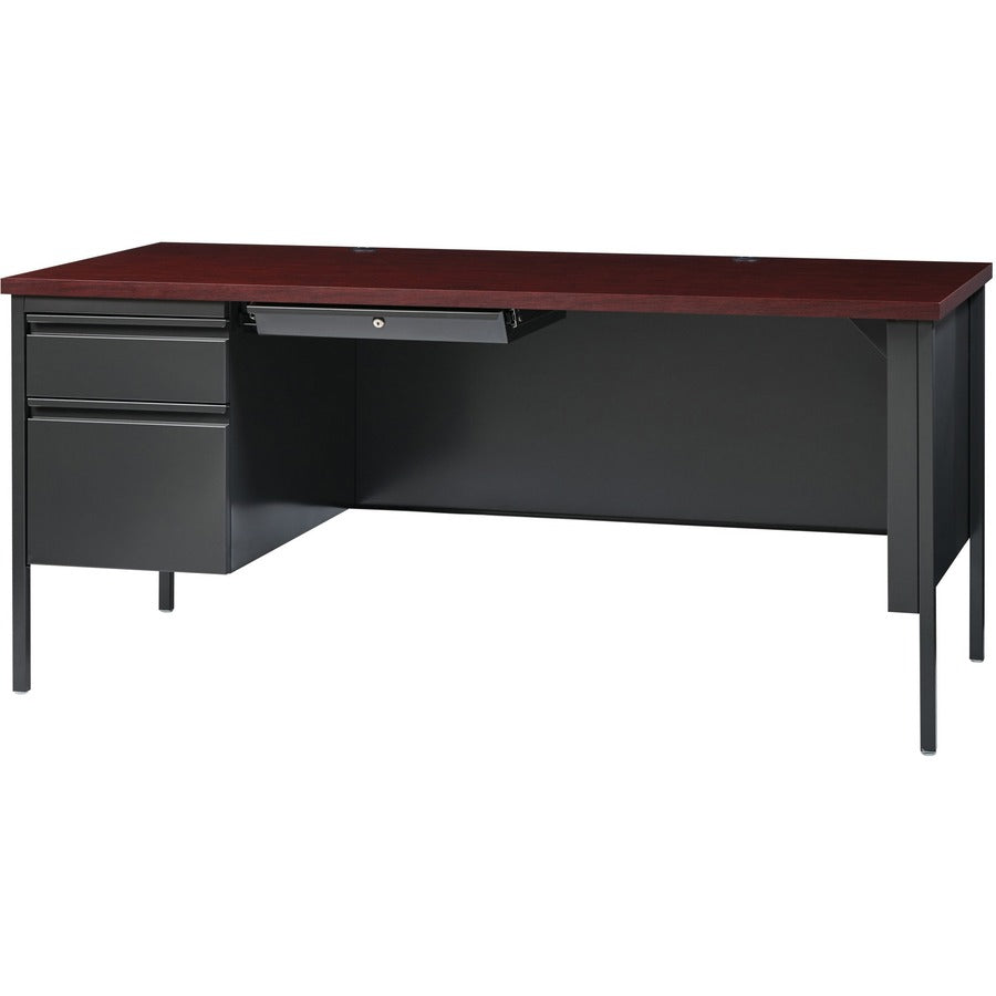 Lorell Fortress Series Left-Pedestal Desk - For - Table TopRectangle Top x 66" Table Top Width x 30" Table Top Depth x 1.12" Table Top Thickness - 29.50" Height - Assembly Required - Laminated, Mahogany - Steel - 1 Each
