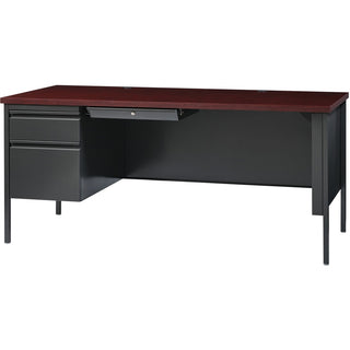 Lorell Fortress Series Left-Pedestal Desk - For - Table TopRectangle Top x 66" Table Top Width x 30" Table Top Depth x 1.12" Table Top Thickness - 29.50" Height - Assembly Required - Laminated, Mahogany - Steel - 1 Each