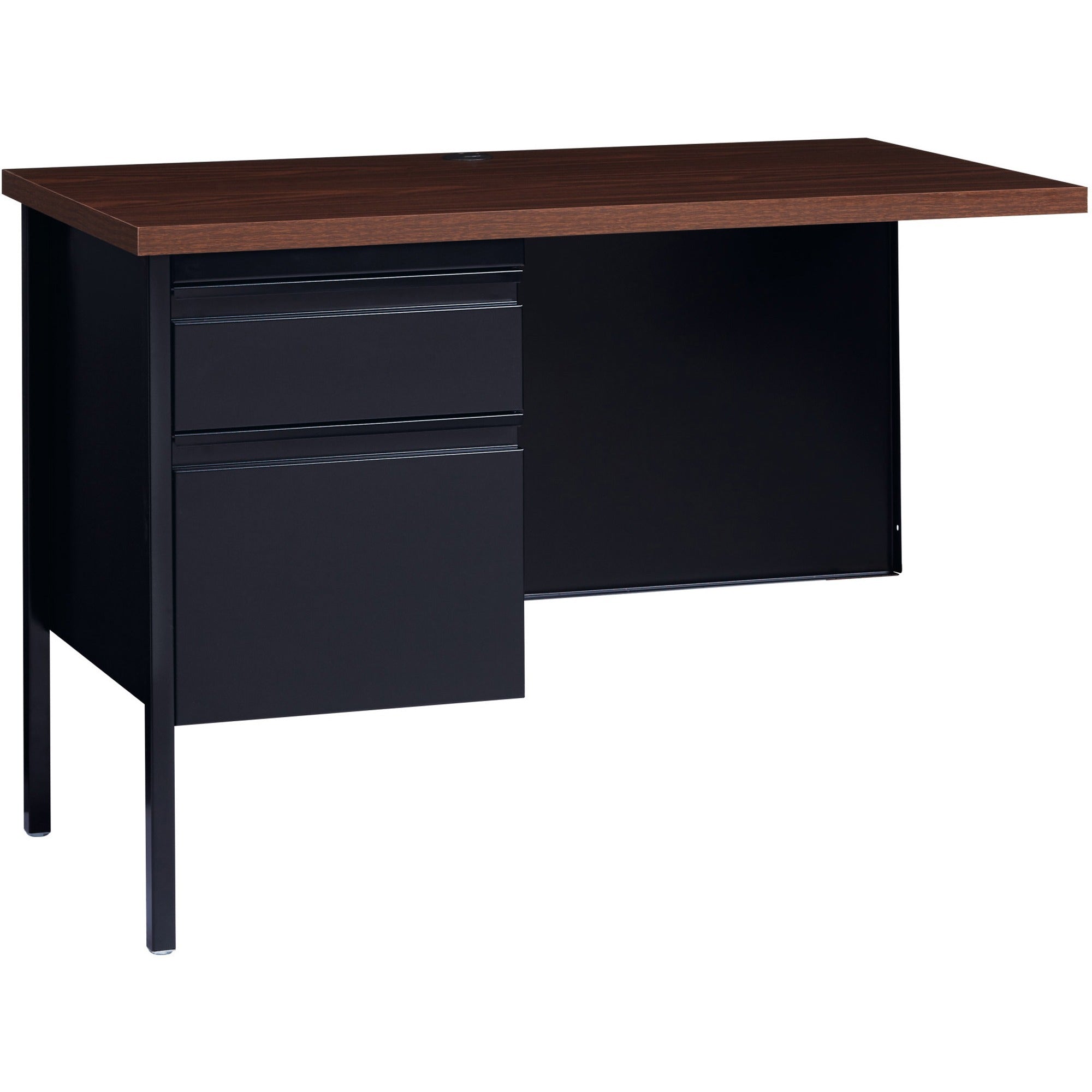Lorell Fortress Series Left-Pedestal Return - For - Table TopRectangle Top x 42" Table Top Width x 24" Table Top Depth x 1.12" Table Top Thickness - 29.50" Height - Assembly Required - Black Walnut, Laminated, Walnut - Steel - 1 Each