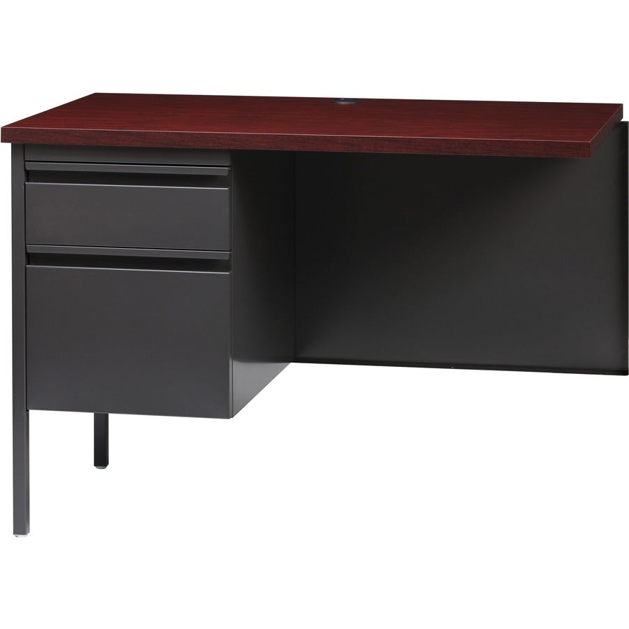 Lorell Fortress Series Left-Pedestal Return - For - Table TopRectangle Top x 42" Table Top Width x 24" Table Top Depth x 1.12" Table Top Thickness - 29.50" Height - Assembly Required - Laminated, Mahogany - Steel - 1 Each