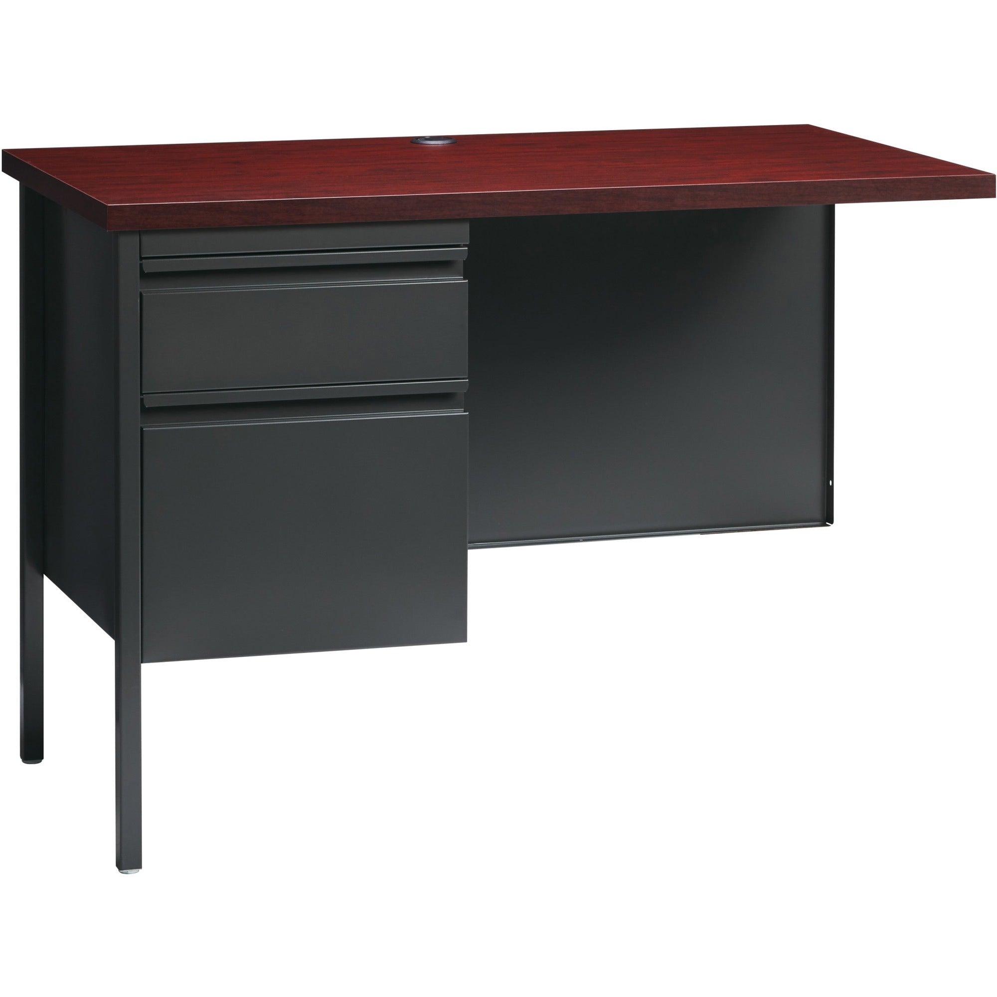 Lorell Fortress Series Left-Pedestal Return - For - Table TopRectangle Top x 42" Table Top Width x 24" Table Top Depth x 1.12" Table Top Thickness - 29.50" Height - Assembly Required - Laminated, Mahogany - Steel - 1 Each