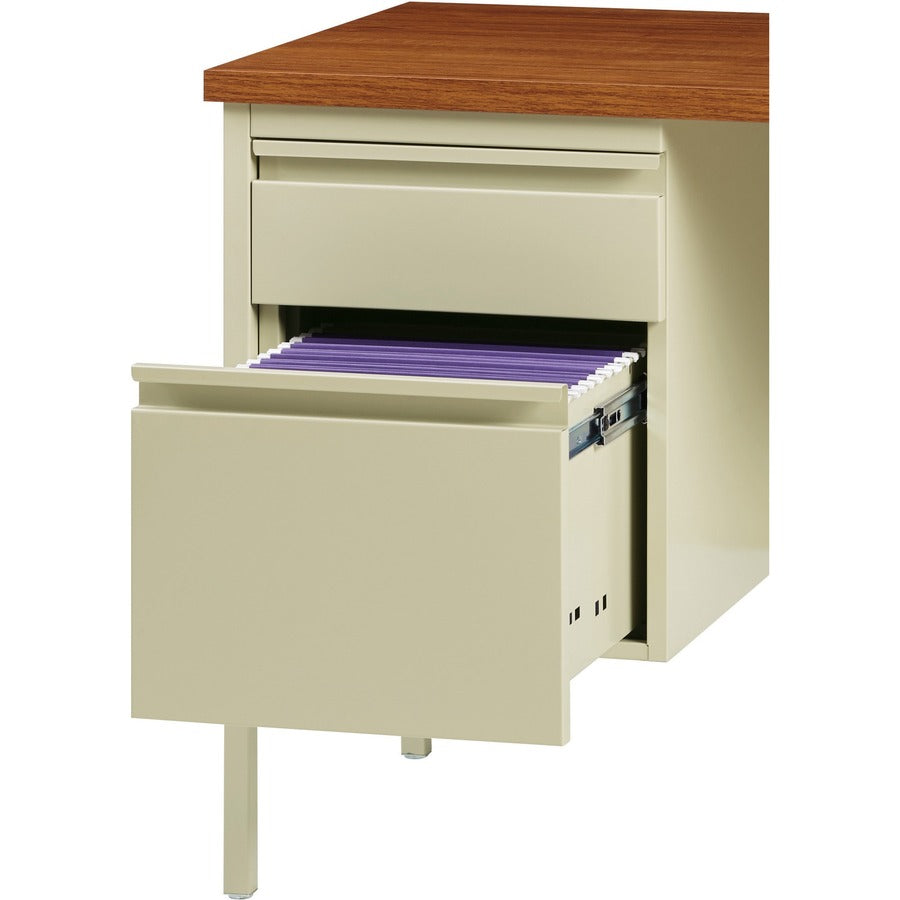 Lorell Fortress Series Double-Pedestal Desk - For - Table TopRectangle Top x 60" Table Top Width x 30" Table Top Depth x 1.12" Table Top Thickness - 29.50" Height - Assembly Required - Oak, Oak Laminate, Putty - Steel - 1 Each