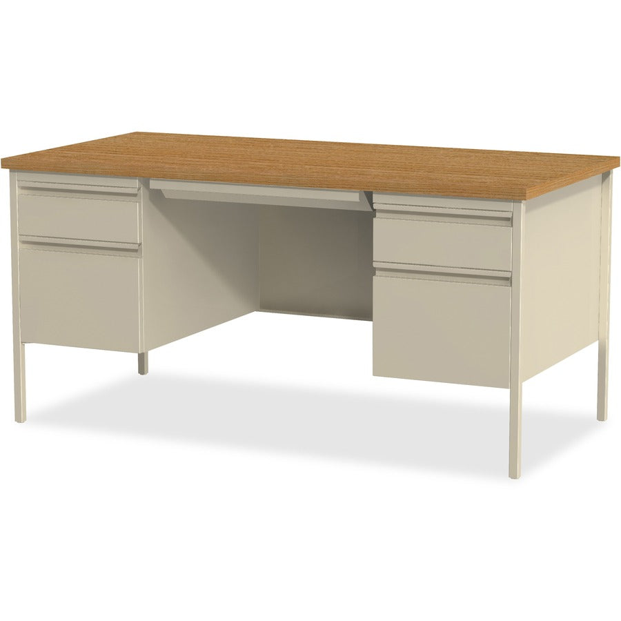Lorell Fortress Series Double-Pedestal Desk - For - Table TopRectangle Top x 60" Table Top Width x 30" Table Top Depth x 1.12" Table Top Thickness - 29.50" Height - Assembly Required - Oak, Oak Laminate, Putty - Steel - 1 Each