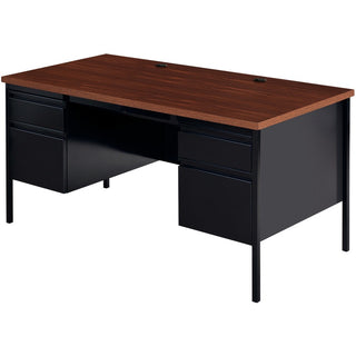 Lorell Fortress Series Double-Pedestal Desk - For - Table TopRectangle Top x 60" Table Top Width x 30" Table Top Depth x 1.12" Table Top Thickness - 29.50" Height - Assembly Required - Black Walnut, Laminated, Walnut - Steel - 1 Each
