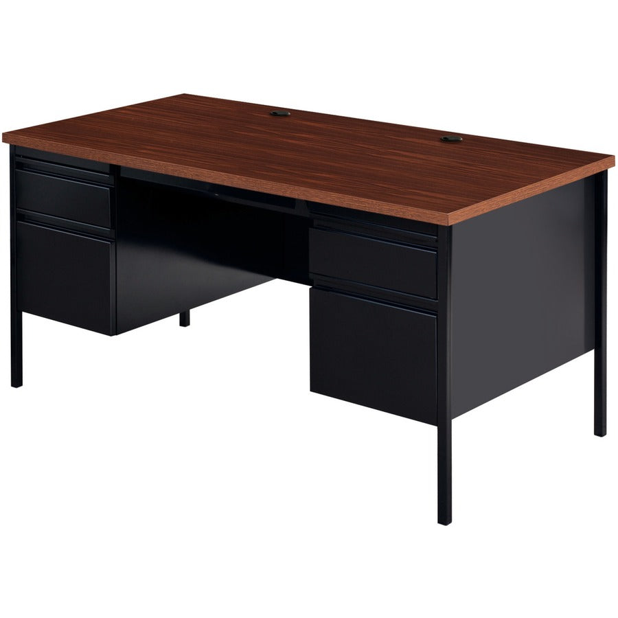 Lorell Fortress Series Double-Pedestal Desk - For - Table TopRectangle Top x 60" Table Top Width x 30" Table Top Depth x 1.12" Table Top Thickness - 29.50" Height - Assembly Required - Black Walnut, Laminated, Walnut - Steel - 1 Each