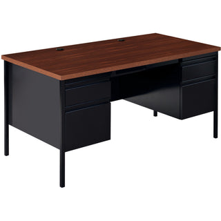 Lorell Fortress Series Double-Pedestal Desk - For - Table TopRectangle Top x 60" Table Top Width x 30" Table Top Depth x 1.12" Table Top Thickness - 29.50" Height - Assembly Required - Black Walnut, Laminated, Walnut - Steel - 1 Each