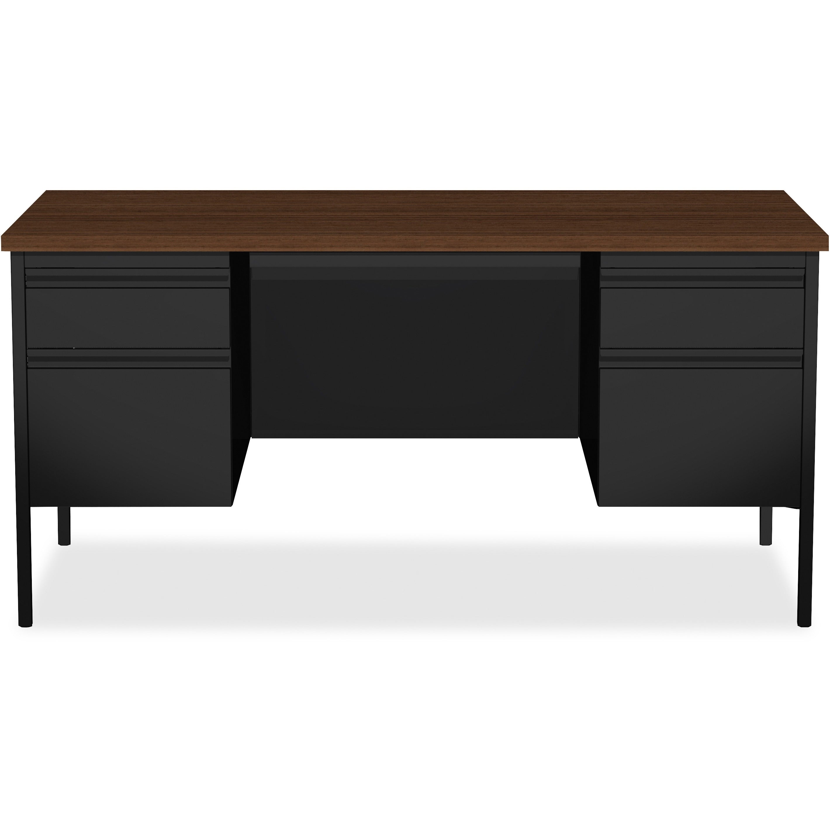 lorell-fortress-series-double-pedestal-desk-for-table-toprectangle-top-x-60-table-top-width-x-30-table-top-depth-x-112-table-top-thickness-2950-height-assembly-required-black-walnut-laminated-walnut-steel-1-each_llr60927 - 2