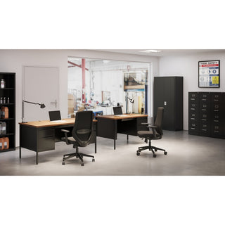 Lorell Fortress Series Double-Pedestal Desk - For - Table TopRectangle Top x 60" Table Top Width x 30" Table Top Depth x 1.12" Table Top Thickness - 29.50" Height - Assembly Required - Black Walnut, Laminated, Walnut - Steel - 1 Each