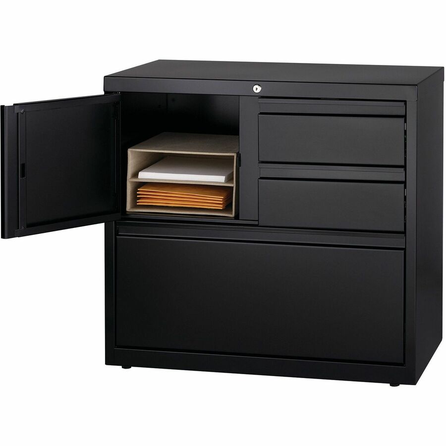 Lorell 30" Personal Storage Center Lateral File - 30" x 18.6" x 28" - 3 x Drawer(s) for File, Box - A4, Letter, Legal - Hanging Rail, Glide Suspension, Grommet, Cable Management, Interlocking, Reinforced Base, Adjustable Glide, Durable, Magnetic Labe