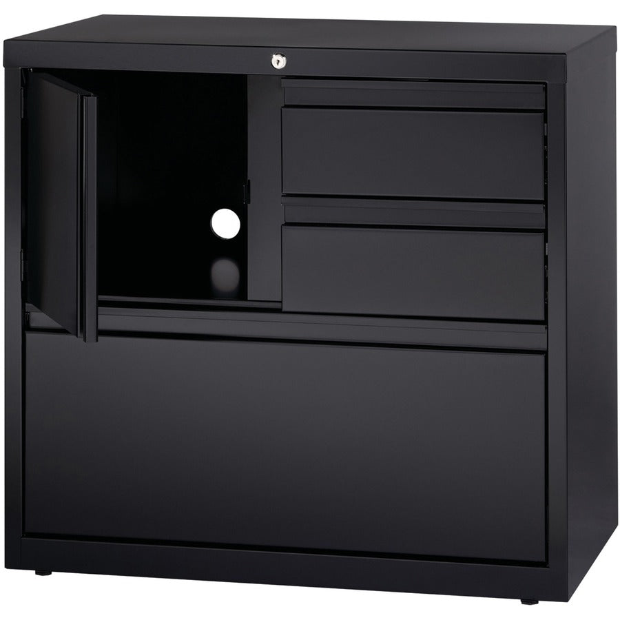 Lorell 30" Personal Storage Center Lateral File - 30" x 18.6" x 28" - 3 x Drawer(s) for File, Box - A4, Letter, Legal - Hanging Rail, Glide Suspension, Grommet, Cable Management, Interlocking, Reinforced Base, Adjustable Glide, Durable, Magnetic Labe