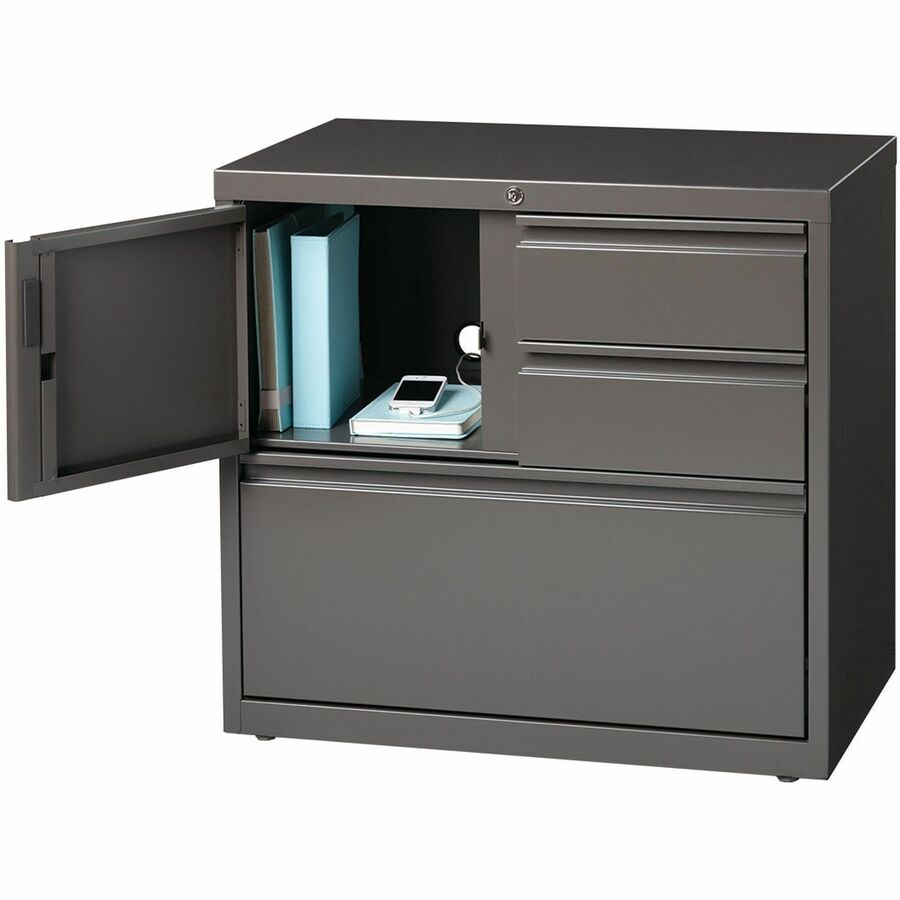 Lorell 30" Personal Storage Center Lateral File - 30" x 18.6" x 28" - 3 x Drawer(s) for File, Box - A4, Letter, Legal - Hanging Rail, Glide Suspension, Grommet, Cable Management, Interlocking, Reinforced Base, Adjustable Glide, Magnetic Label Holder,